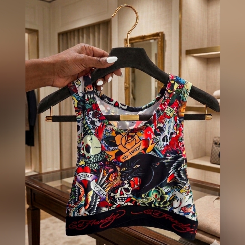 Ed Hardy Women's Floral Tattoo Print Crop Top